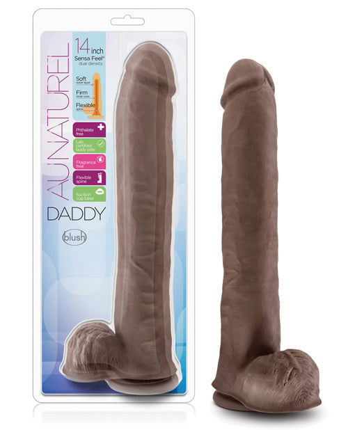 Blush Au Naturel Daddy 14" Sensa Feel Dual Density Dong w/Suction Cup - Chocolate Blush Novelties