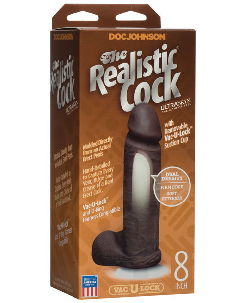 Realistic 8" Ultraskyn Cock w/Balls - Brown - Awesome Adult Toys 