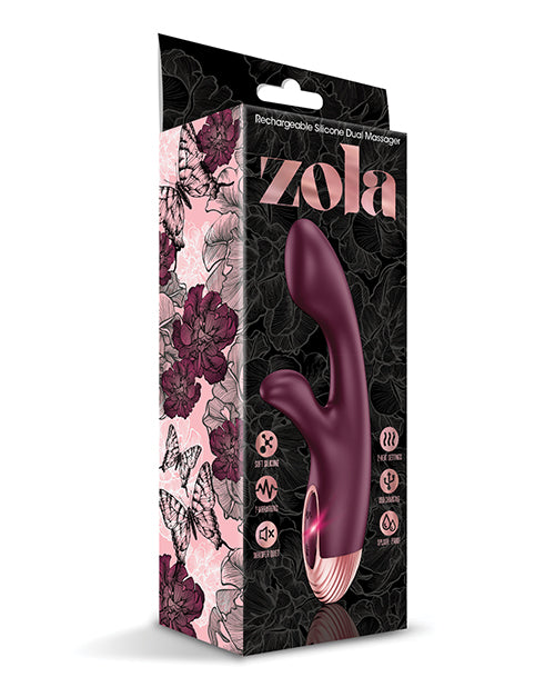 Zola Rechargeable Silicone Dual Massager - Burgundy/Rose Gold - Awesome Adult Toys 