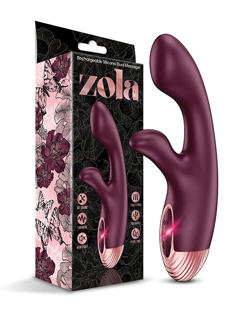 Zola Rechargeable Silicone Dual Massager - Burgundy/Rose Gold - Awesome Adult Toys 