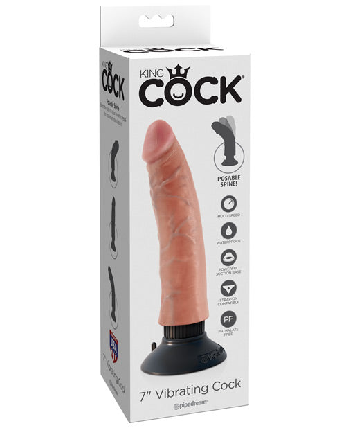 King Cock 7" Vibrating Cock - Flesh - Awesome Adult Toys 